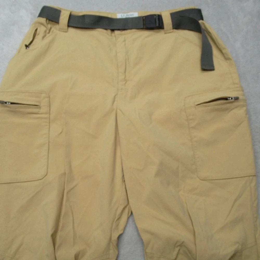 LL Bean Pants Mens Small Tan Flex Waist Belted Cargo SunSmart Hiking 30x33